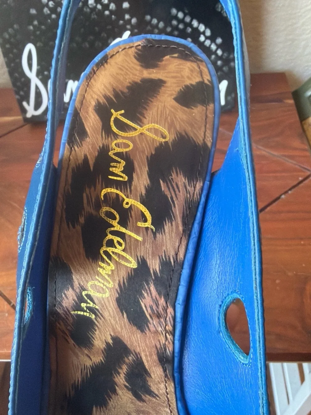 Sam Edelman Blue Cutout Peep-Toe Slingback Wedges